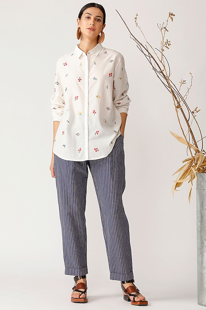 White Embroidered Shirt by Payal Pratap at Pernia's Pop Up Shop