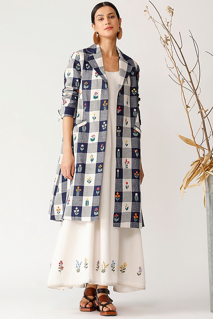 Navy Blue Embroidered Coat by Payal Pratap