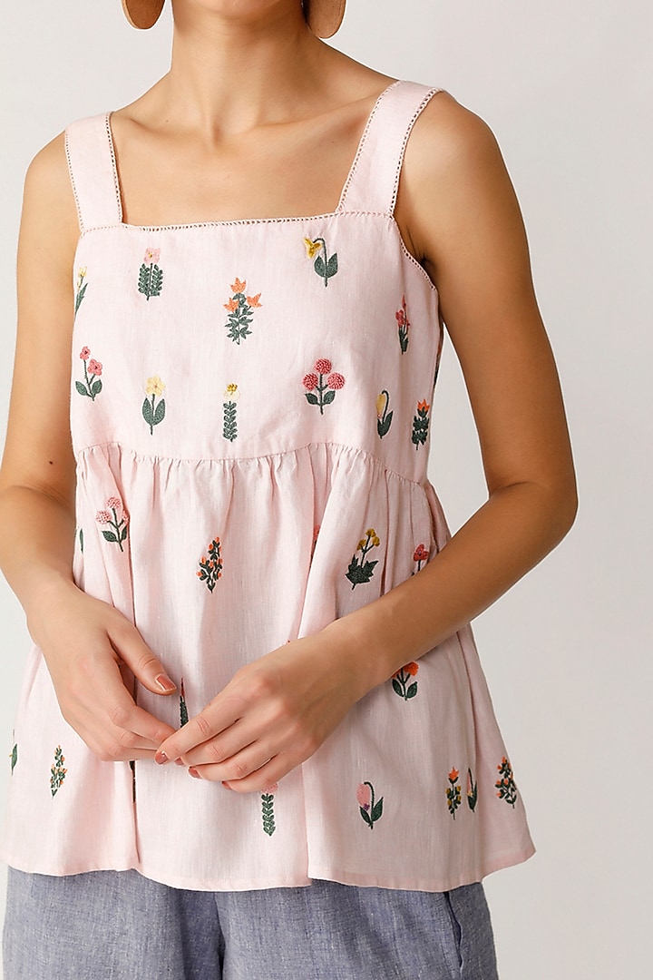 Pink Embroidered Cami Top by Payal Pratap at Pernia's Pop Up Shop