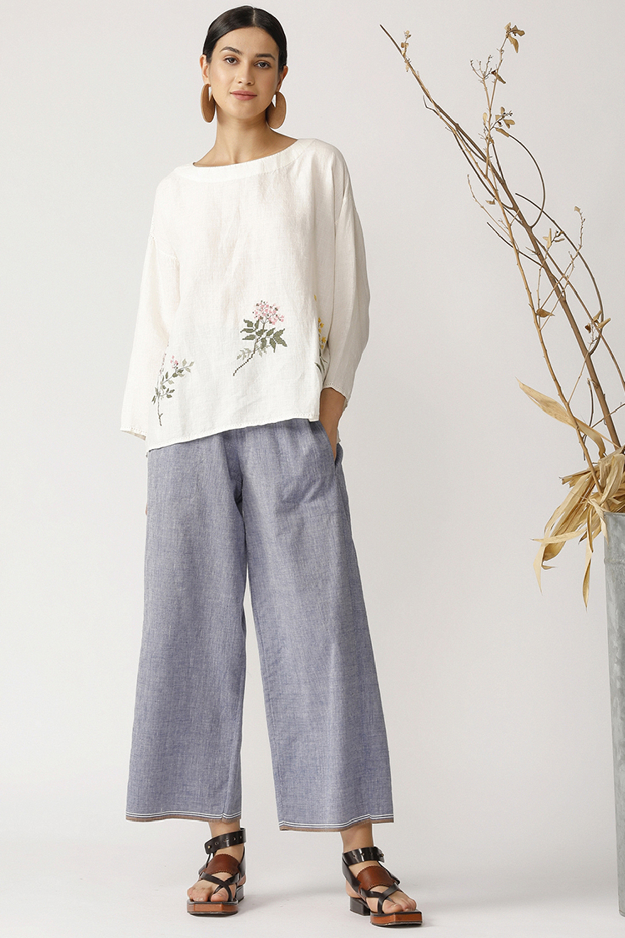 Cobalt Blue Embroidered Pants by Payal Pratap at Pernia's Pop Up Shop