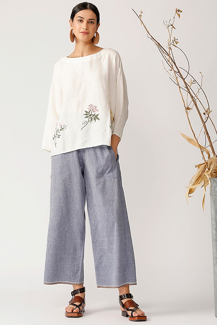 Cobalt Blue Embroidered Pants by Payal Pratap at Pernia's Pop Up Shop