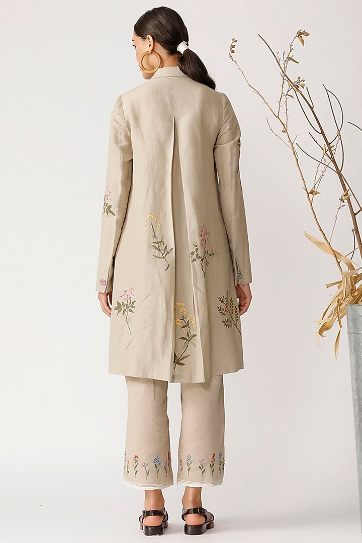 Beige Embroidered Linen Jacket by Payal Pratap at Pernia's Pop Up Shop