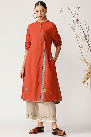 Rust Orange Asymmetric Tunic by Payal Pratap