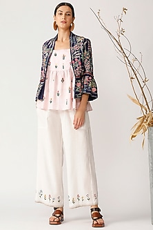 Navy Blue Embroidered Jacket by Payal Pratap-LAYERINGS