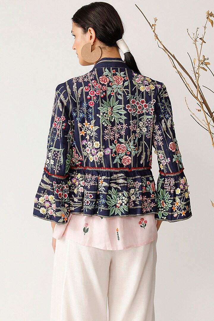 Navy Blue Embroidered Jacket by Payal Pratap at Pernia's Pop Up Shop