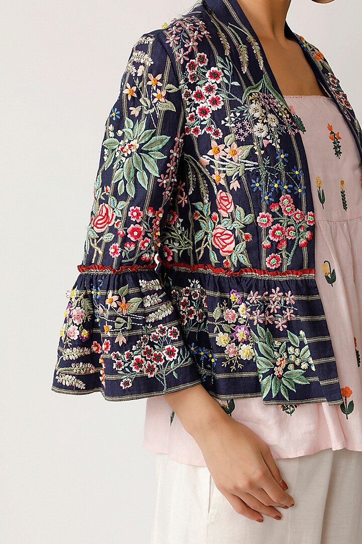 Navy Blue Embroidered Jacket by Payal Pratap at Pernia's Pop Up Shop