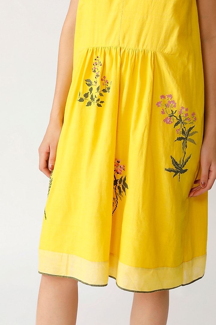 Yellow Embroidered Sleeveless Vacation Dress by Payal Pratap at Pernia's Pop Up Shop
