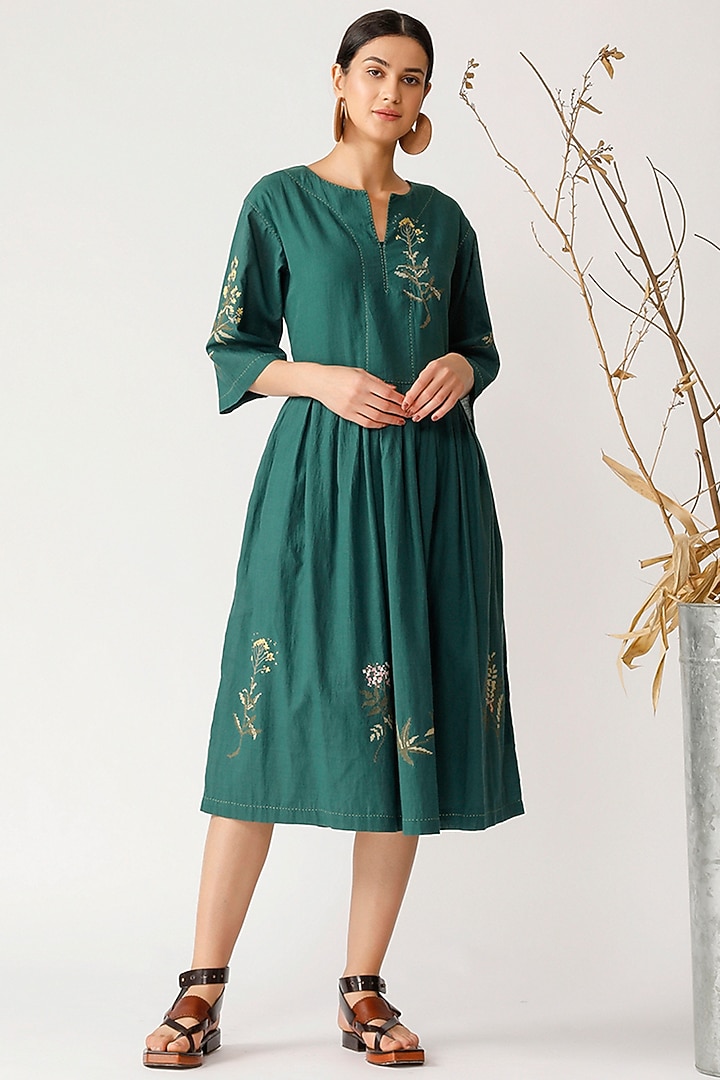 Green Embroidered Vacation Dress by Payal Pratap at Pernia's Pop Up Shop