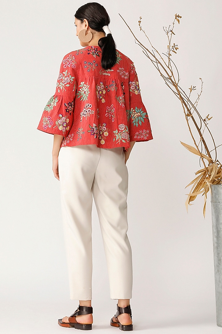 Red Embroidered Jacket by Payal Pratap at Pernia's Pop Up Shop