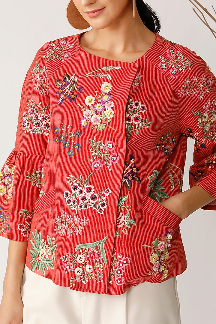 Red Embroidered Jacket by Payal Pratap at Pernia's Pop Up Shop
