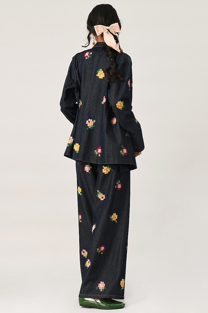 Blue Denim Embroidered Jacket by Payal Pratap at Pernia's Pop Up Shop