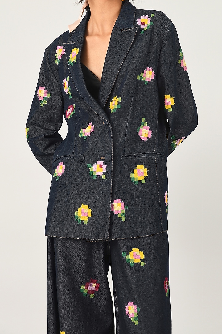 Blue Denim Embroidered Jacket by Payal Pratap at Pernia's Pop Up Shop
