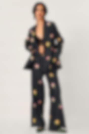 Blue Denim Embroidered Wide-Legged Jeans by Payal Pratap at Pernia's Pop Up Shop