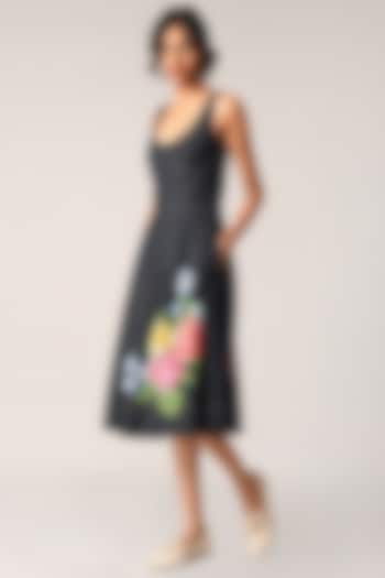 Blue Denim Embroidered Midi Vacation Dress by Payal Pratap at Pernia's Pop Up Shop