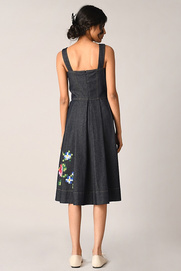 Blue Denim Embroidered Midi Vacation Dress by Payal Pratap at Pernia's Pop Up Shop