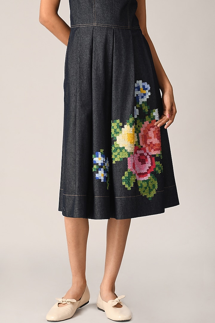 Blue Denim Embroidered Midi Vacation Dress by Payal Pratap at Pernia's Pop Up Shop