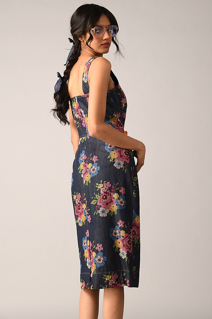 Blue Denim Embroidered Midi Vacation Dress by Payal Pratap at Pernia's Pop Up Shop
