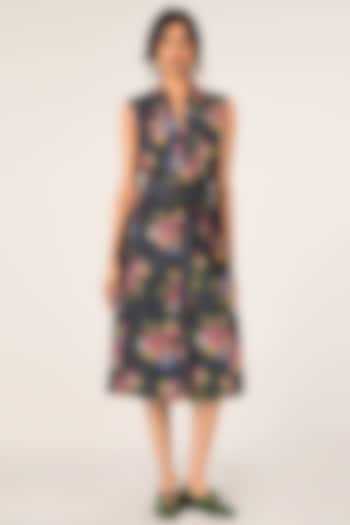 Blue Denim Embroidered Midi Cocktail Dress by Payal Pratap at Pernia's Pop Up Shop