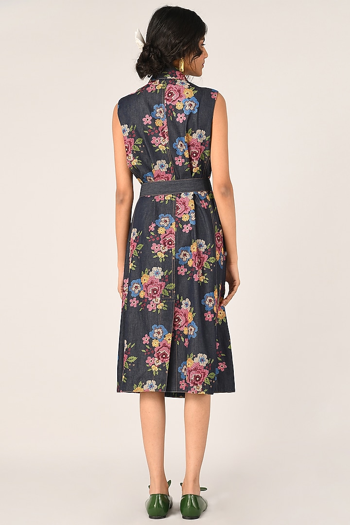 Blue Denim Embroidered Midi Cocktail Dress by Payal Pratap at Pernia's Pop Up Shop