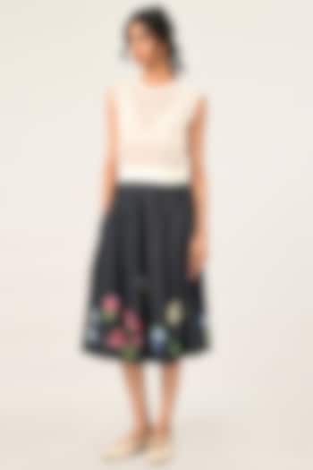 Blue Denim Embroidered Pleated Skirt by Payal Pratap at Pernia's Pop Up Shop