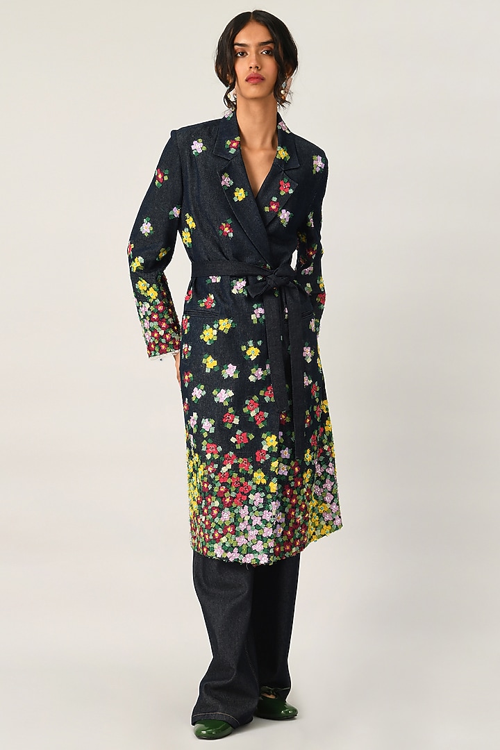 Blue Denim Double Breasted Jacket by Payal Pratap at Pernia's Pop Up Shop