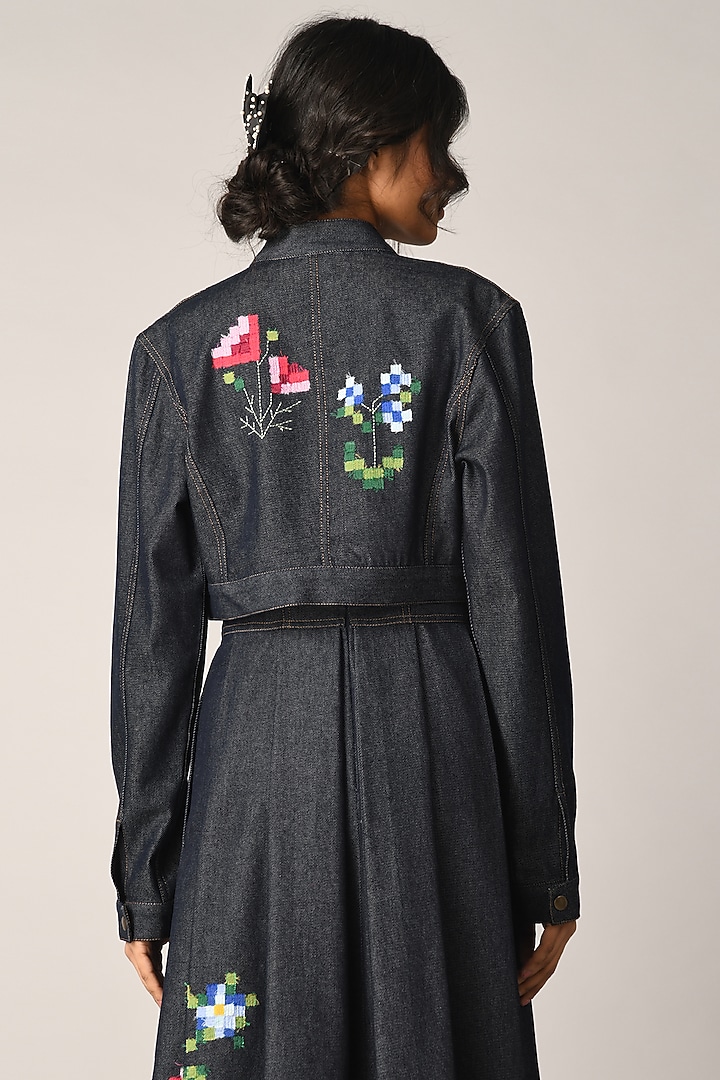 Blue Denim Crop Jacket by Payal Pratap at Pernia's Pop Up Shop