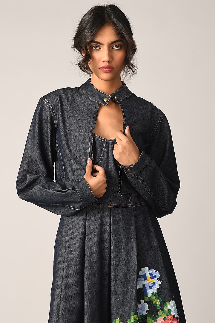 Blue Denim Crop Jacket by Payal Pratap at Pernia's Pop Up Shop