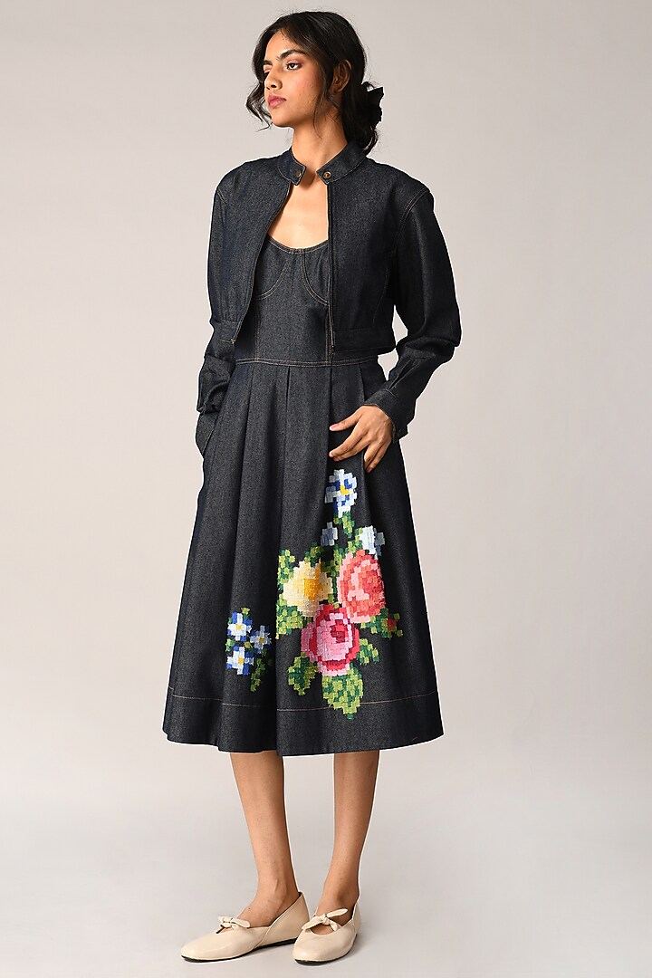 Blue Denim Crop Jacket by Payal Pratap at Pernia's Pop Up Shop