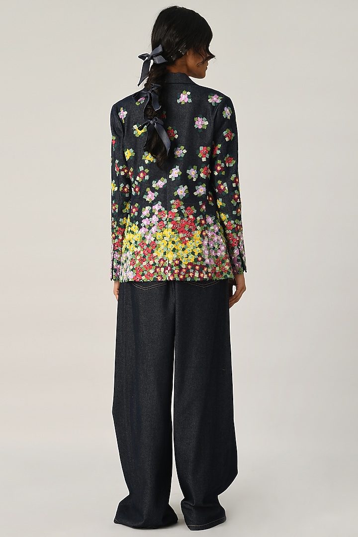 Blue Denim Embroidered Jacket by Payal Pratap at Pernia's Pop Up Shop