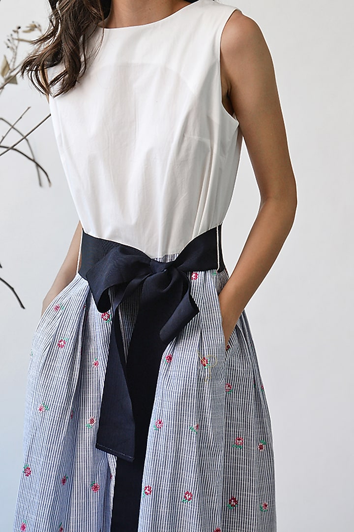 White & Blue Striped Jumpsuit by Payal Pratap at Pernia's Pop Up Shop
