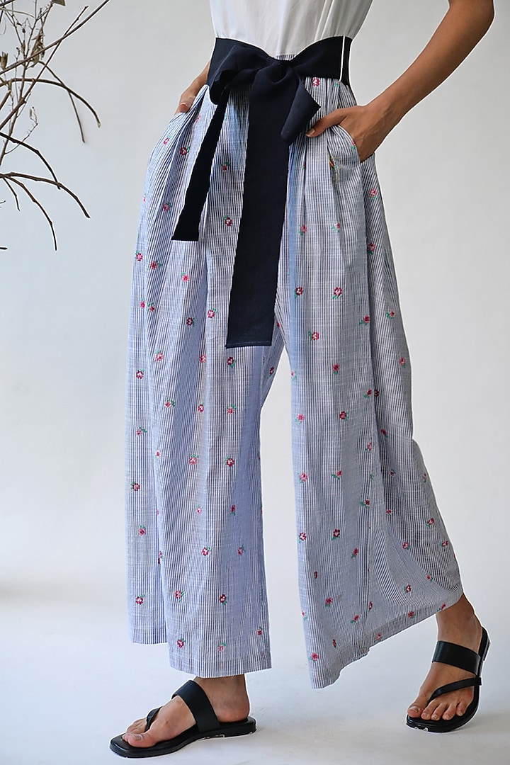 White & Blue Striped Jumpsuit by Payal Pratap at Pernia's Pop Up Shop
