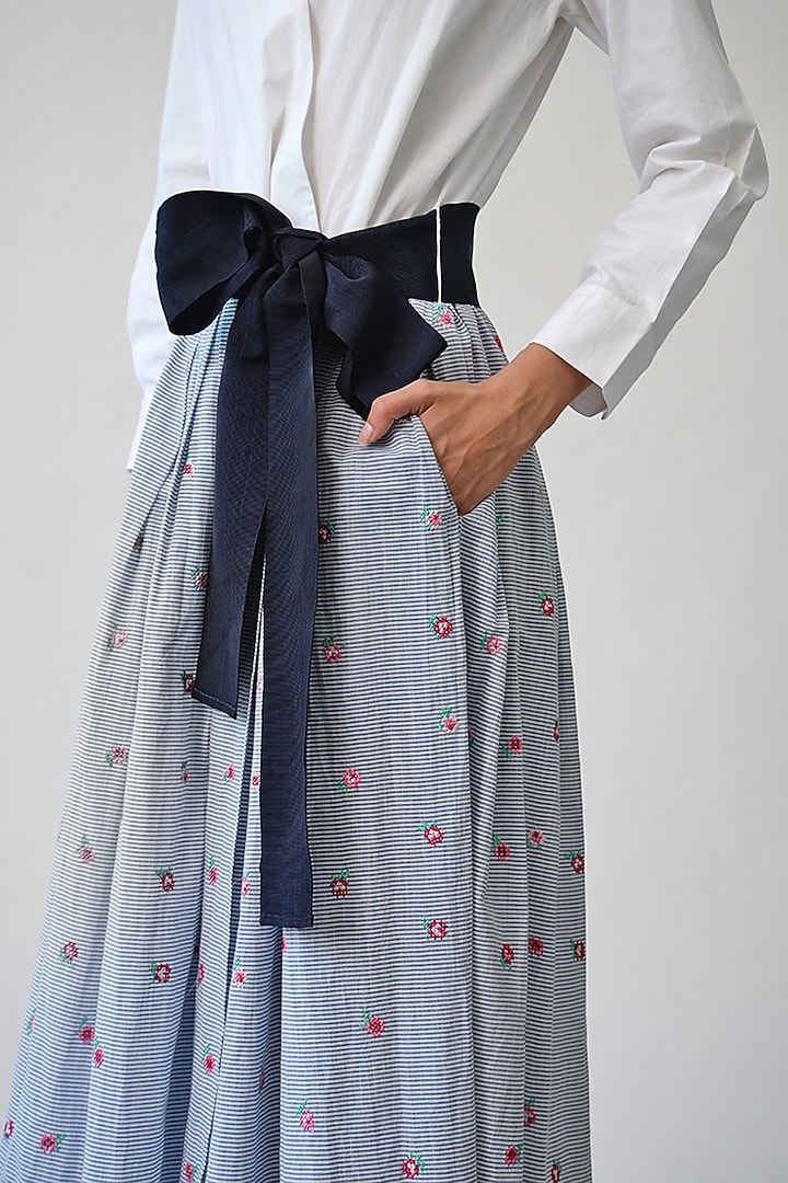 White & Blue Striped Dress by Umbar by Payal Pratap at Pernia's Pop Up Shop