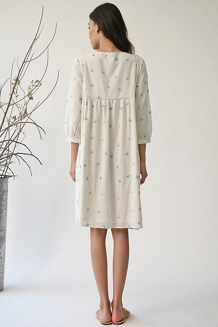 Ecru Gathered Dress by Umbar by Payal Pratap at Pernia's Pop Up Shop