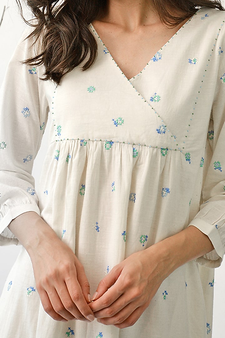 Ecru Gathered Dress by Umbar by Payal Pratap at Pernia's Pop Up Shop