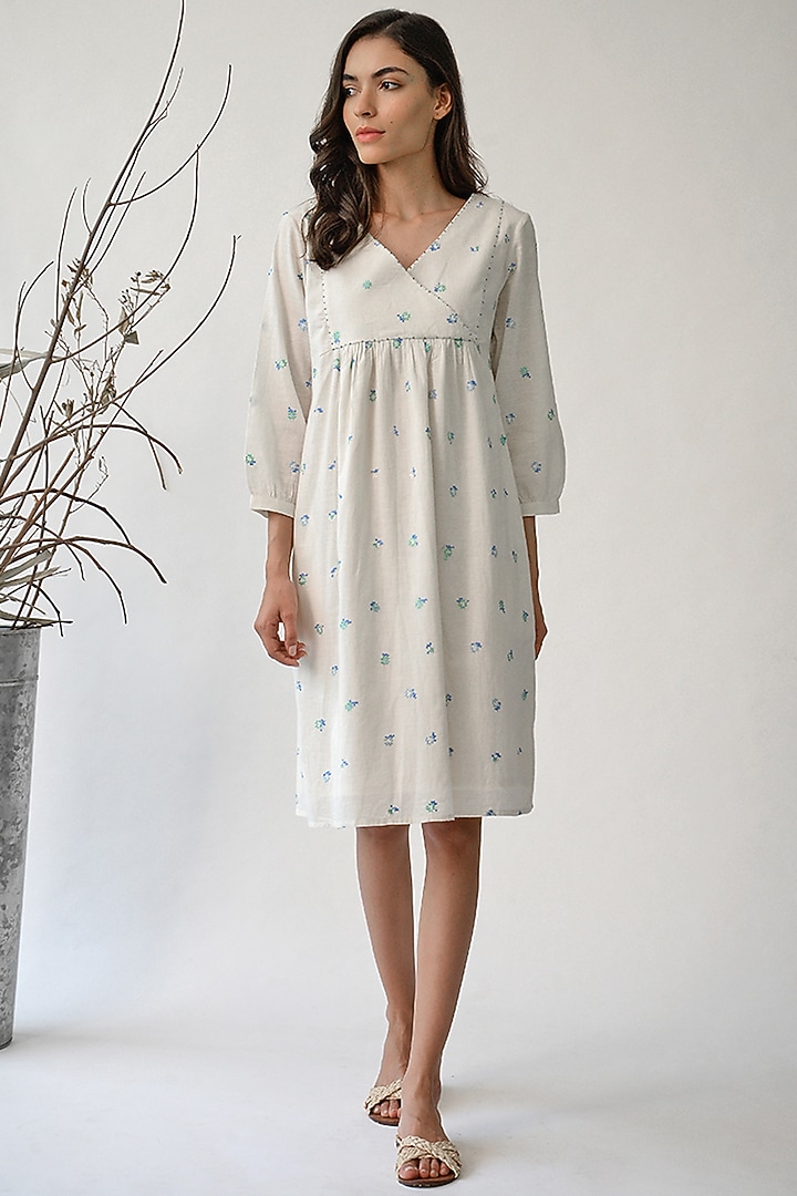 Ecru Gathered Dress by Umbar by Payal Pratap at Pernia's Pop Up Shop