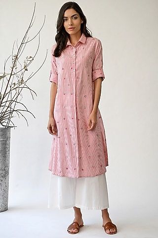 Red Striped Collared Tunic by Umbar by Payal Pratap
