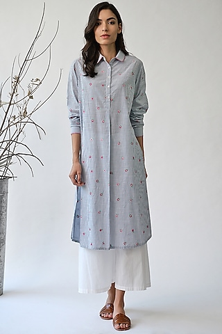 Blue Striped Collared Tunic by Umbar by Payal Pratap