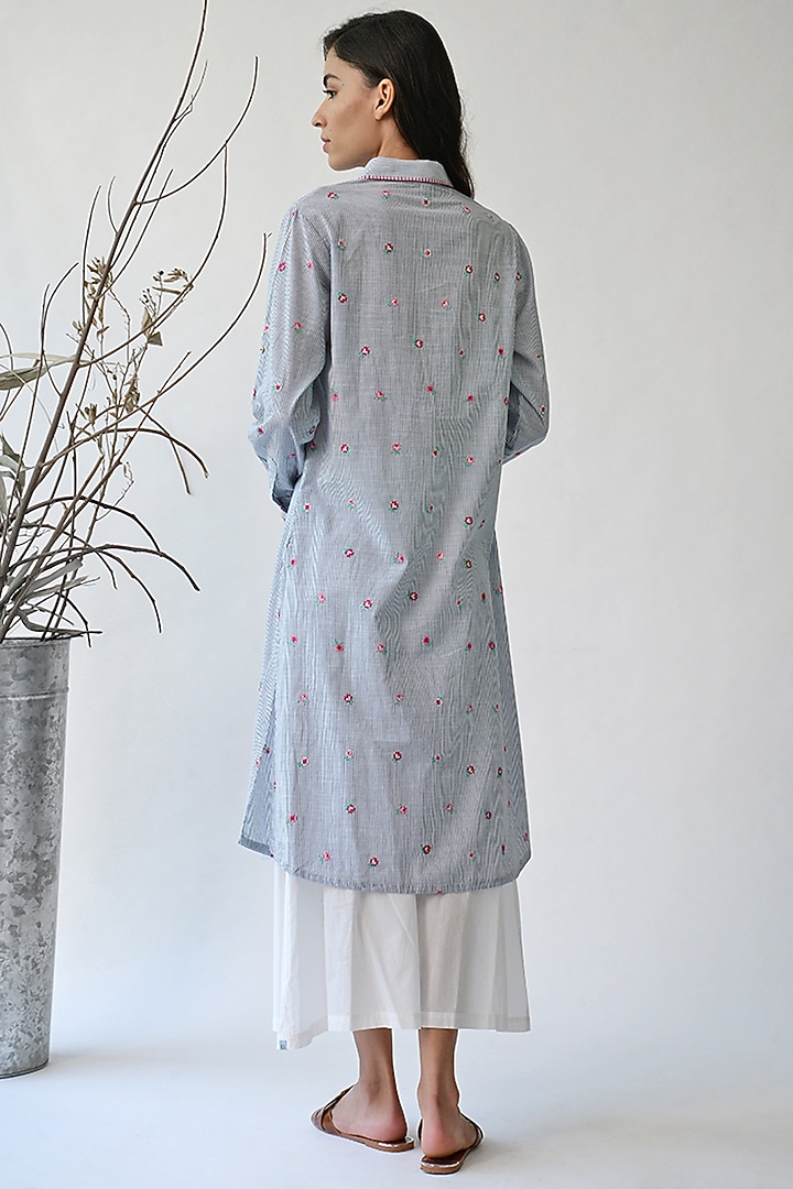 Blue Striped Collared Tunic by Umbar by Payal Pratap at Pernia's Pop Up Shop
