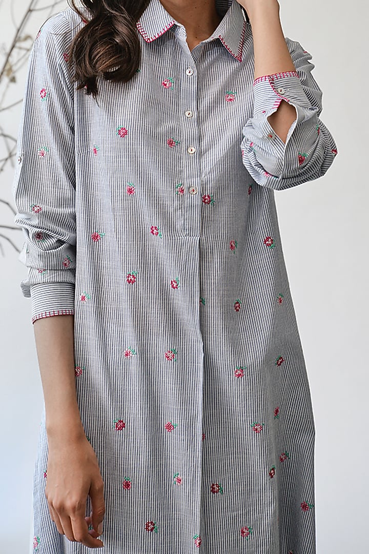 Blue Striped Collared Tunic by Umbar by Payal Pratap at Pernia's Pop Up Shop