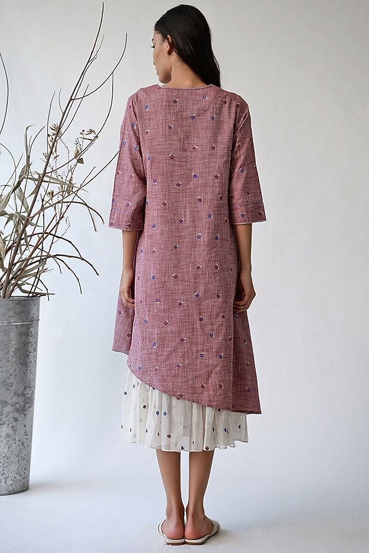 Burgundy Embroidered Asymmetric Dress by Umbar by Payal Pratap at Pernia's Pop Up Shop