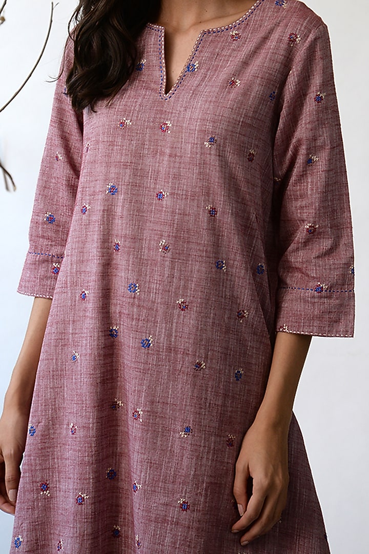 Burgundy Embroidered Asymmetric Dress by Umbar by Payal Pratap at Pernia's Pop Up Shop
