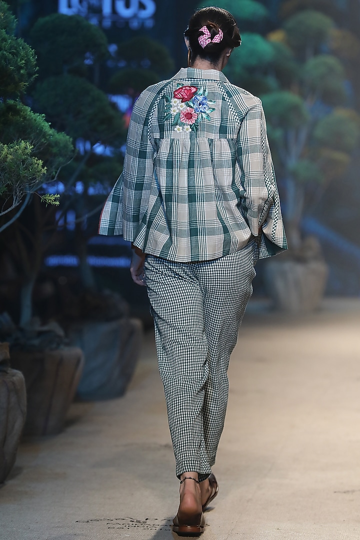 Green Checkered Jumpsuit With Belt by Payal Pratap at Pernia's Pop Up Shop