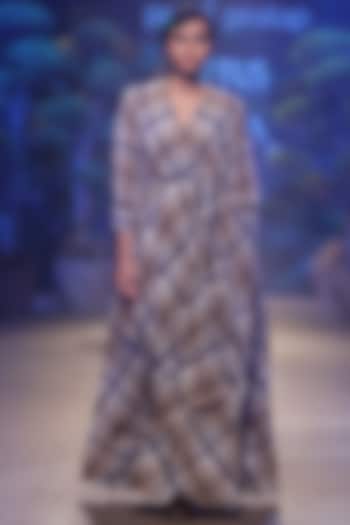 Blue & Brown Wrap Dress by Payal Pratap