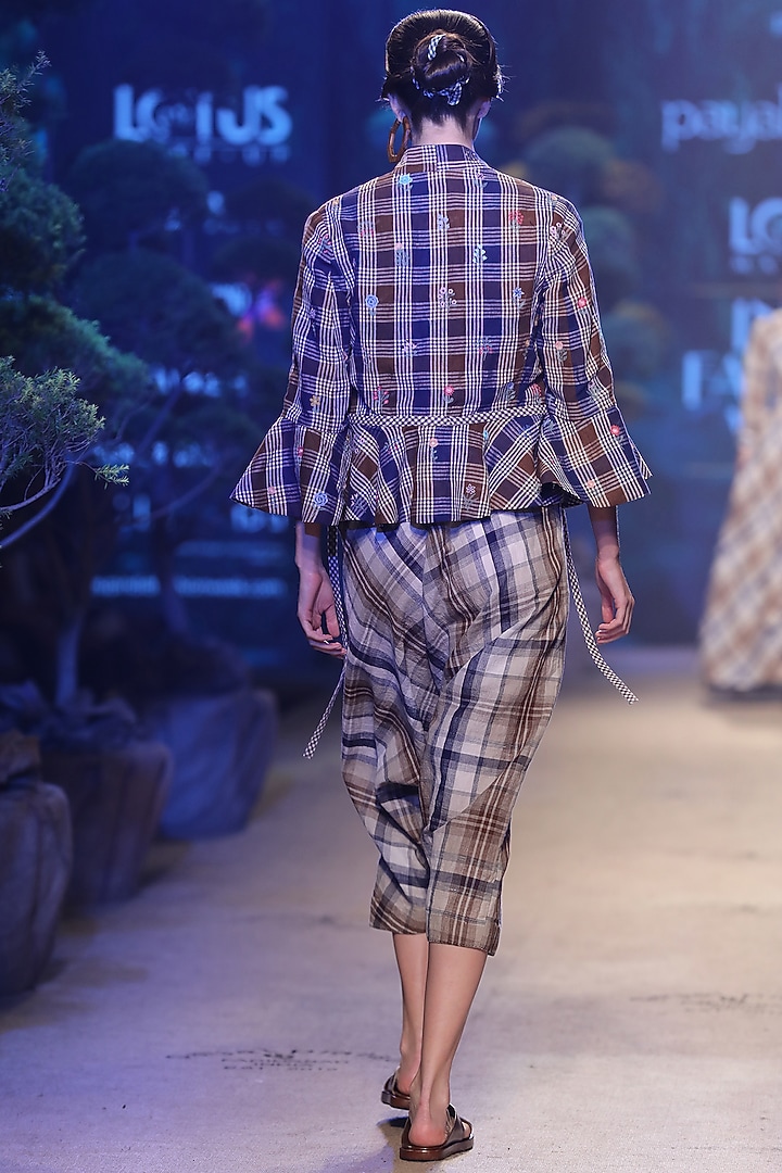 Blue & Brown Checkered Jumpsuit by Payal Pratap at Pernia's Pop Up Shop