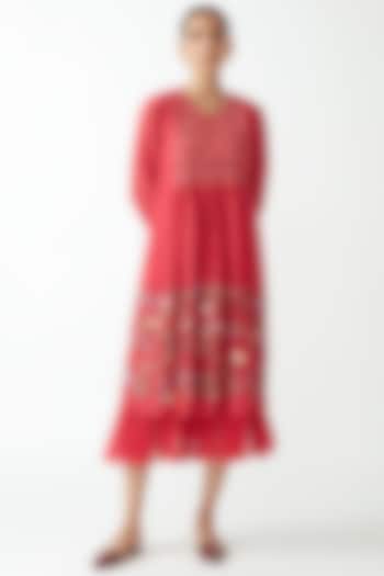 Fuchsia Embroidered Smocked Dress by Payal Pratap