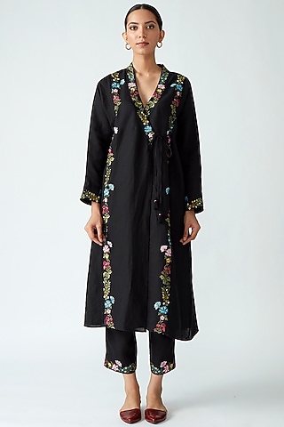 Black Embroidered A-Line Kurta Set by Payal Pratap