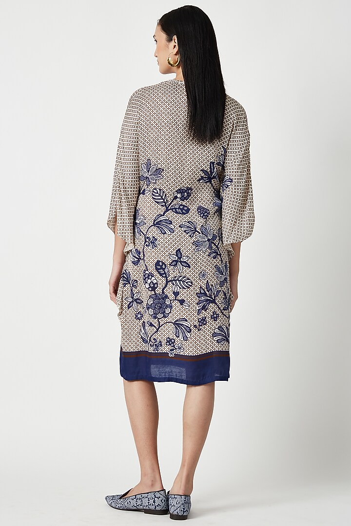 Brown & Blue Linen Satin Printed Kaftan by Payal Pratap at Pernia's Pop Up Shop