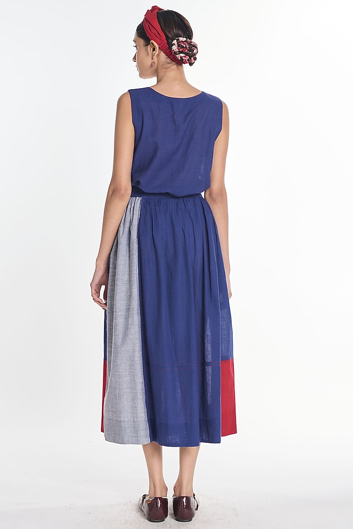 Navy Handloom Cotton Midi Skirt by Payal Pratap at Pernia's Pop Up Shop