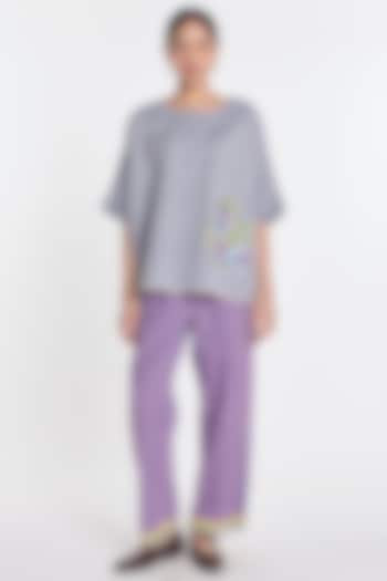 Ivory Handloom Cotton Floral Embroidered Top by Payal Pratap at Pernia's Pop Up Shop