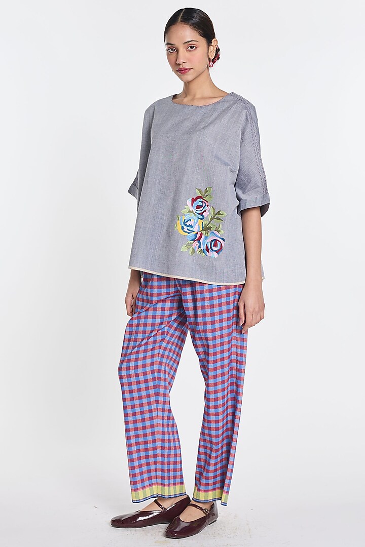 Ivory Handloom Cotton Floral Embroidered Top by Payal Pratap at Pernia's Pop Up Shop